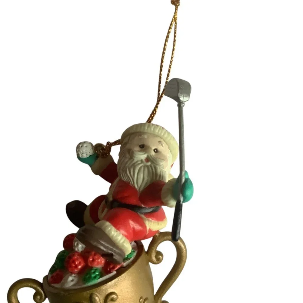 Vtg Santa‎ Claus Golf Trophy Christmas Ornament With 